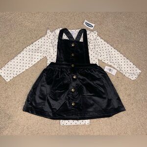 NWT Old Navy velvet overall dress 
Onesie stretch long sleeve 
Size 18-24 months